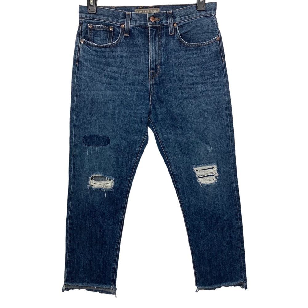 Point Sur Shoreditch Straight Leg Raw Hem Denim Jeans Patch Distressed sz 28 - Picture 3 of 15
